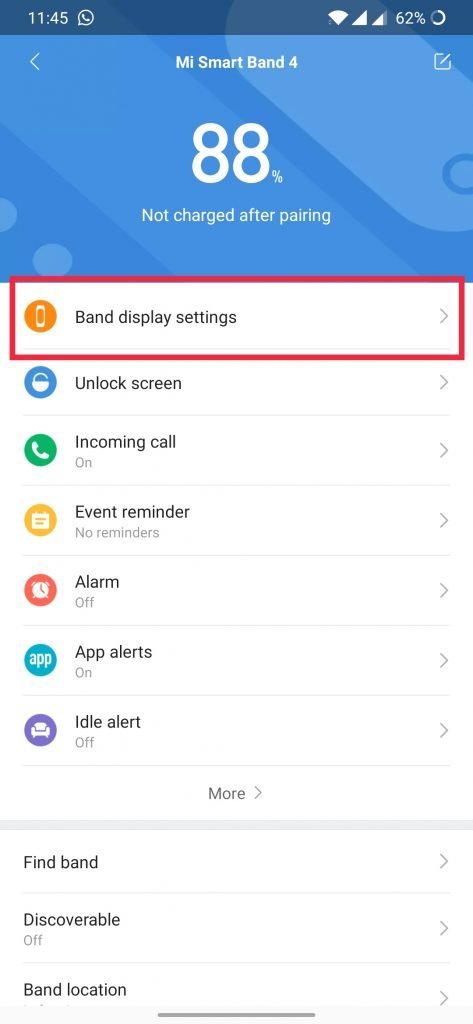 Mi Band 4 Display Settings