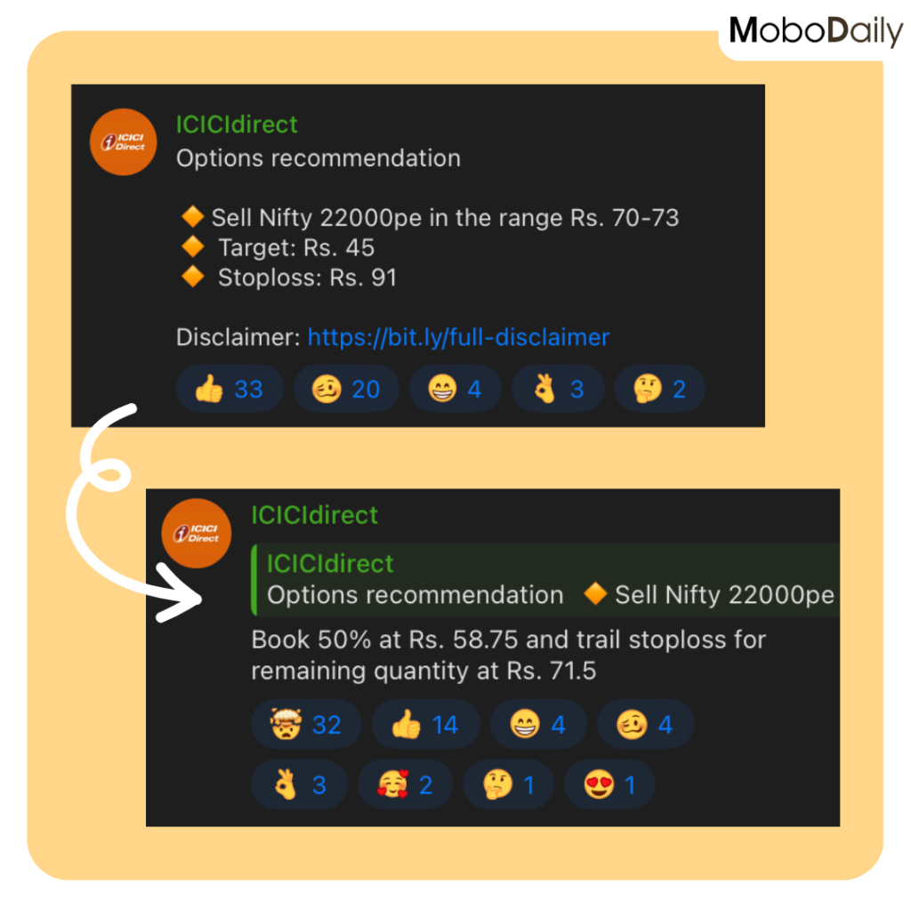 ICICI Direct's Telegram channel for trading