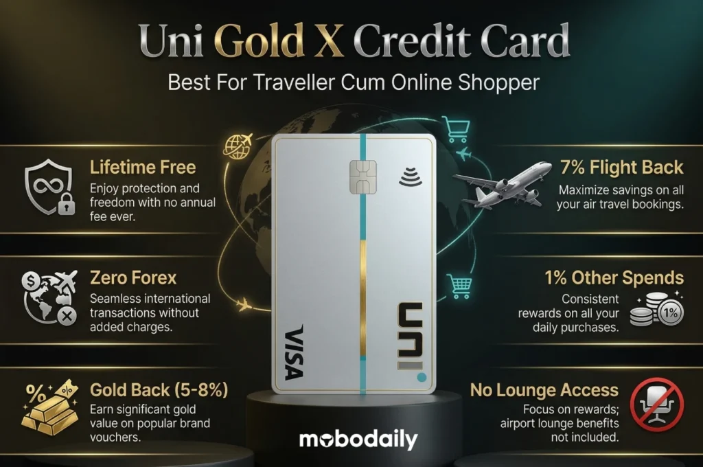 Uni Gold X Card - Gold back card with zero forex markup and no lounge access