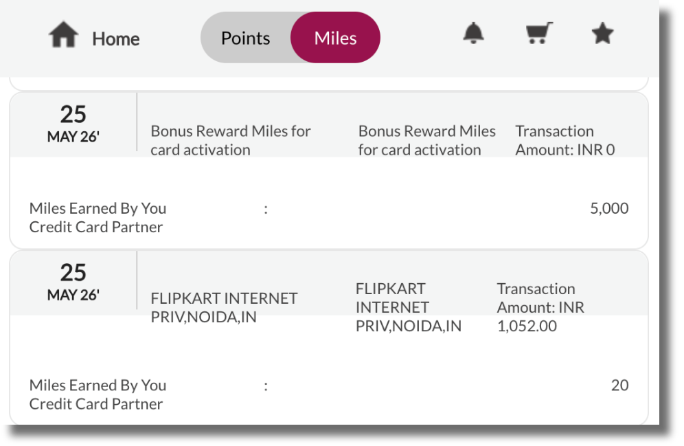 Screenshot of Axis Bank App showing Welcome Benefit Credit on Horizon Card
