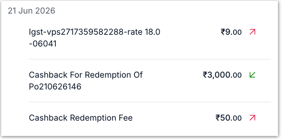 Screenshot of HDFC Millennia Credit Card cash back Redemption with fee and GST charges
