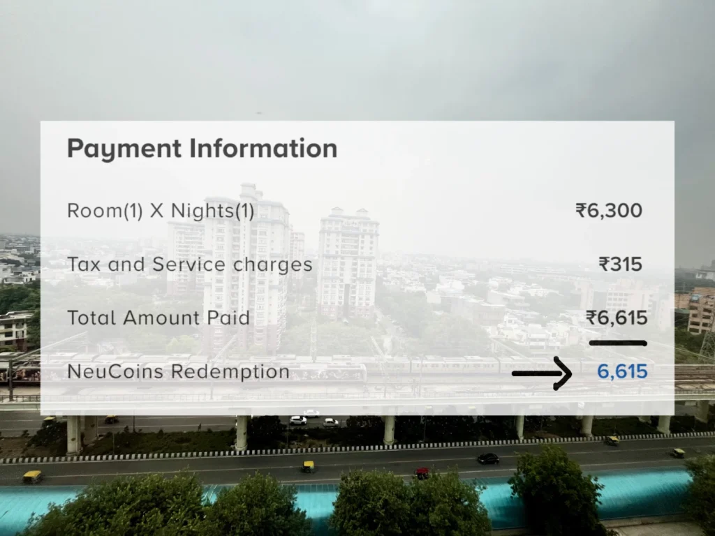 Taj City Centre Gurugram booking on Tata Neu showing NeuCoins redemption