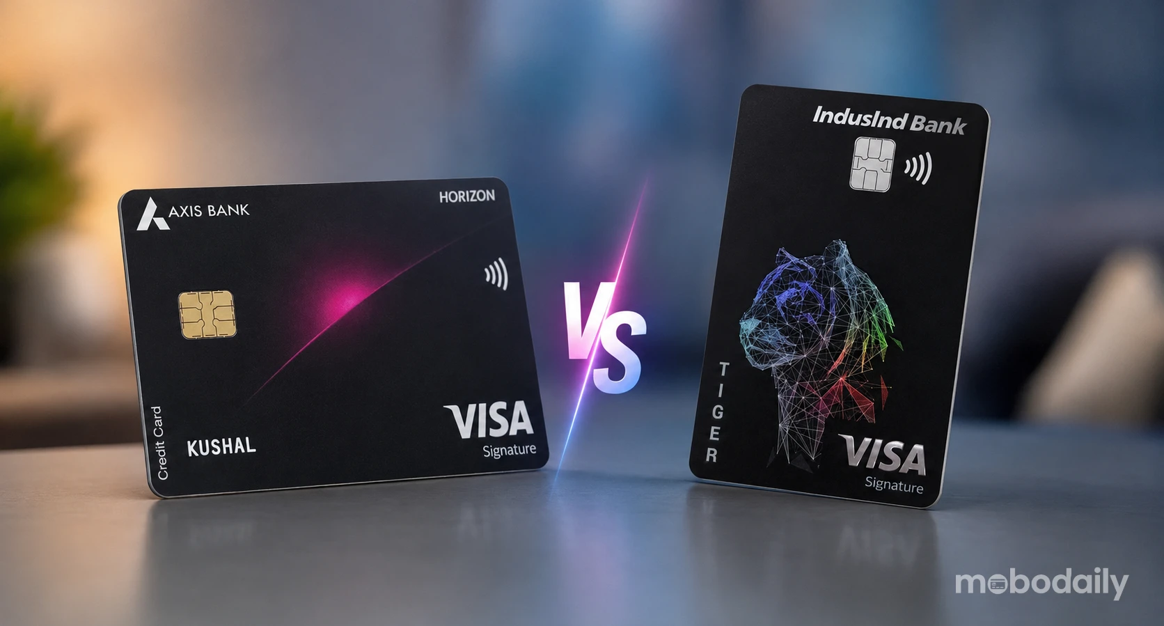 Axis Horizon and IndusInd Tiger credit cards side by side